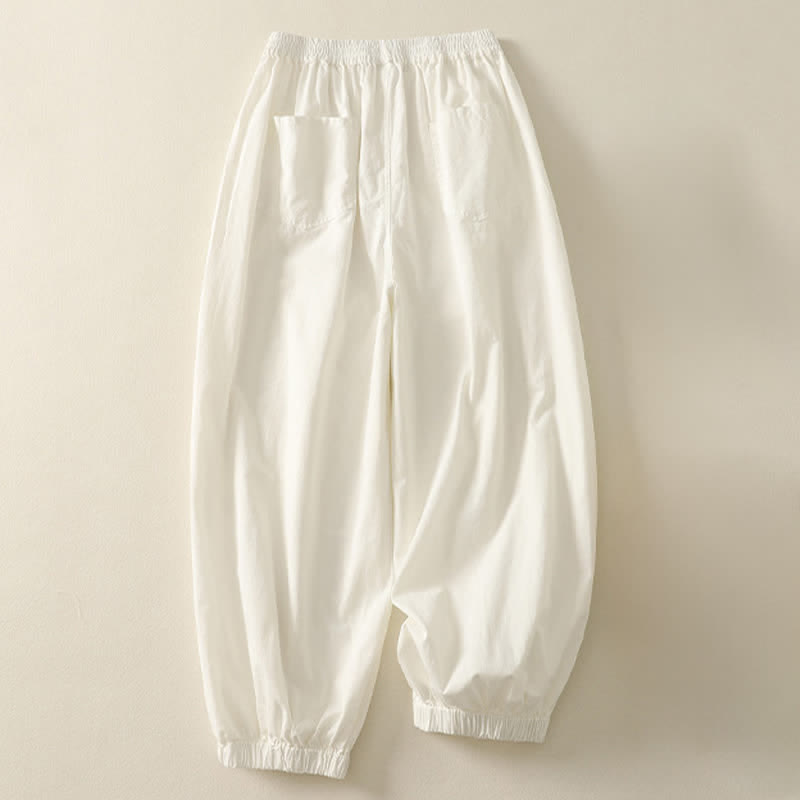 Buddha Stones Lässige, einfarbige Damenhose mit elastischem Bund, schmal zulaufendem Bein und Taschen – perfekt für den Sommer - image 11