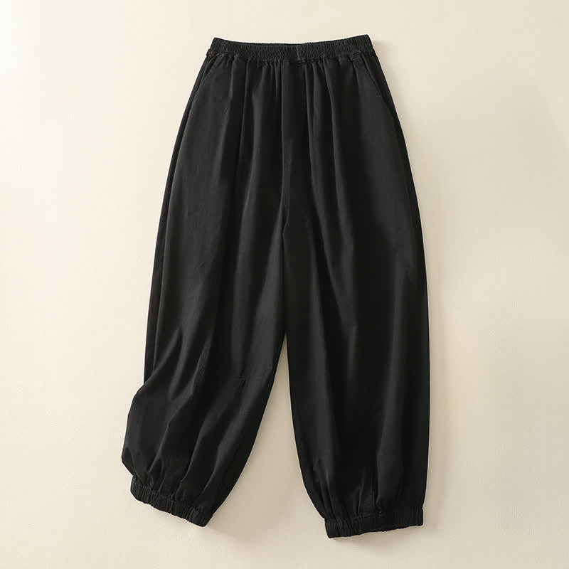 Buddha Stones Lässige, einfarbige Damenhose mit elastischem Bund, schmal zulaufendem Bein und Taschen – perfekt für den Sommer - Schwarz - US 8-10, UK/AU 12-14, EU 40-42 (2XL) - image 5