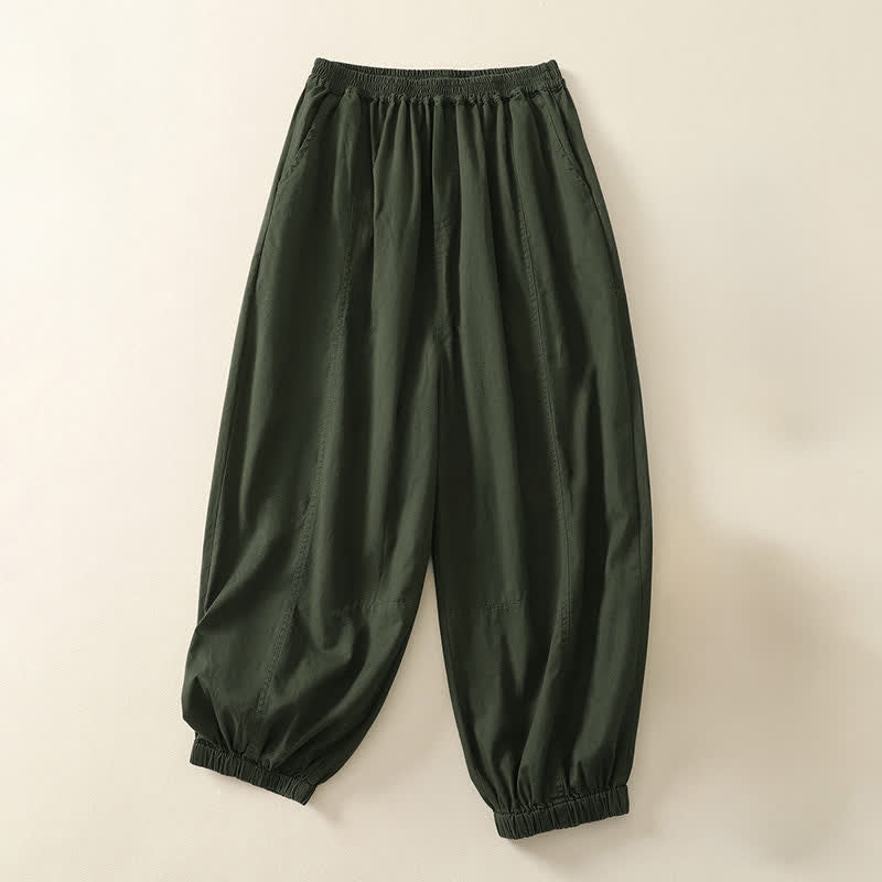 Buddha Stones Lässige, einfarbige Damenhose mit elastischem Bund, schmal zulaufendem Bein und Taschen – perfekt für den Sommer - Olivgrün - US 8-10, UK/AU 12-14, EU 40-42 (2XL) - image 0