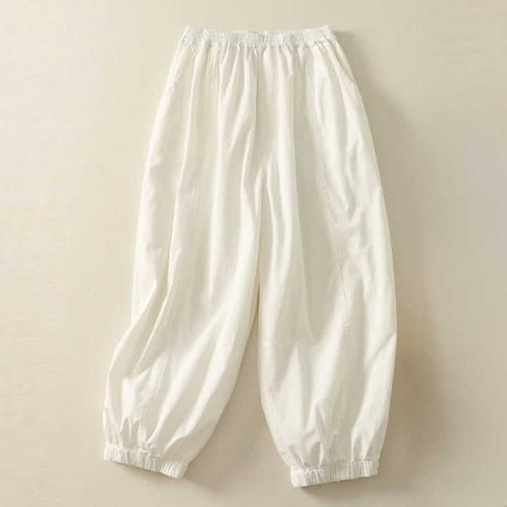 Buddha Stones Lässige, einfarbige Damenhose mit elastischem Bund, schmal zulaufendem Bein und Taschen – perfekt für den Sommer - Weißer Rauch - US 8-10, UK/AU 12-14, EU 40-42 (2XL) - image 10