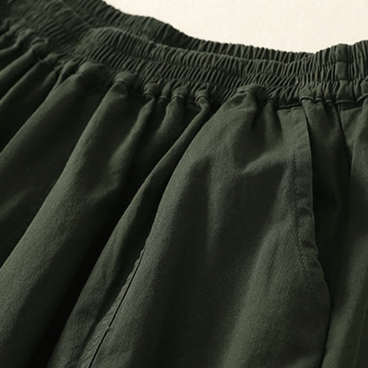 Buddha Stones Lässige, einfarbige Damenhose mit elastischem Bund, schmal zulaufendem Bein und Taschen – perfekt für den Sommer - image 1