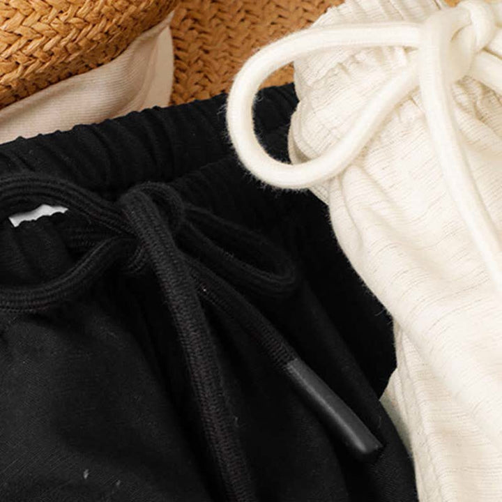 Buddha Stones Minimalistische, einfarbige, gerade geschnittene Damenhose mit Kordelzug und Taschen für den Sommer - image 12