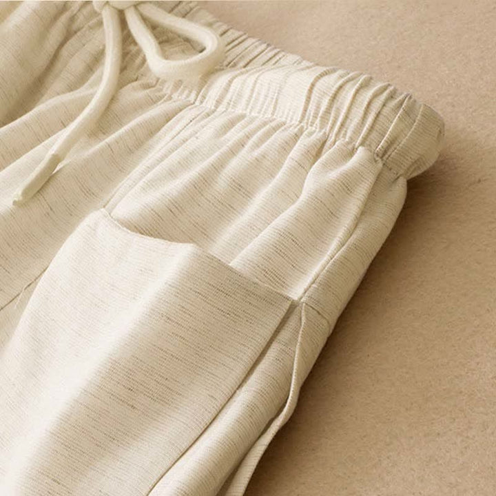 Buddha Stones Minimalistische, einfarbige, gerade geschnittene Damenhose mit Kordelzug und Taschen für den Sommer - image 4