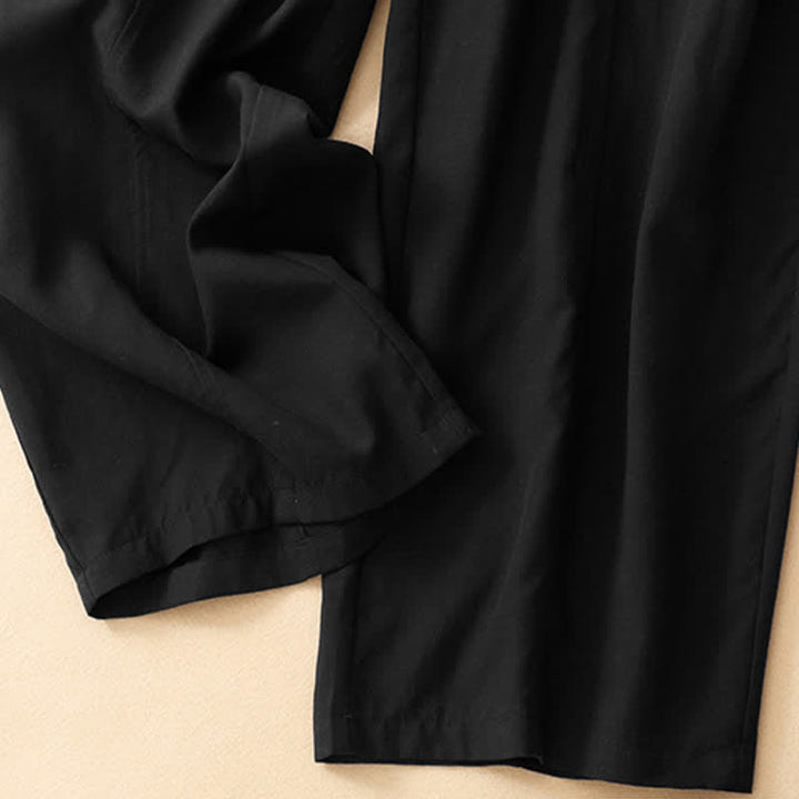 Buddha Stones Minimalistische, einfarbige, gerade geschnittene Damenhose mit Kordelzug und Taschen für den Sommer - image 8