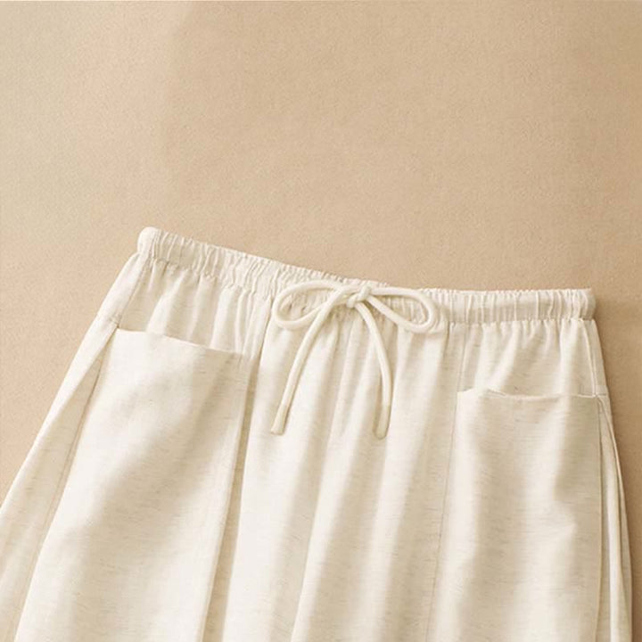 Buddha Stones Minimalistische, einfarbige, gerade geschnittene Damenhose mit Kordelzug und Taschen für den Sommer - image 2