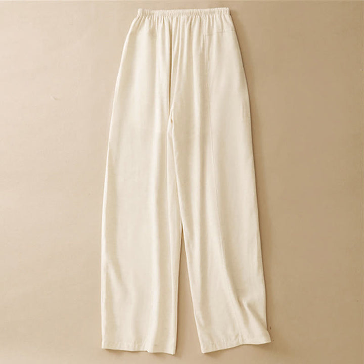 Buddha Stones Minimalistische, einfarbige, gerade geschnittene Damenhose mit Kordelzug und Taschen für den Sommer - image 1