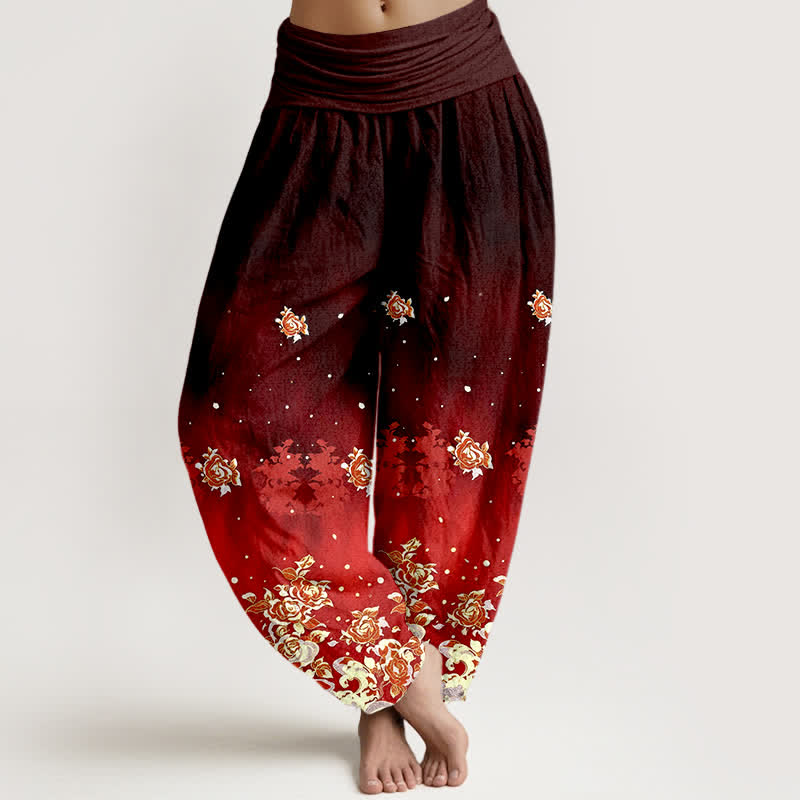 Buddha Stones Damen-Haremshose aus reiner Baumwolle mit Vintage-Rosenmuster und elastischem Bund - Kastanienbraun - US16, UK/AU20, EU48 (3XL) - image 5