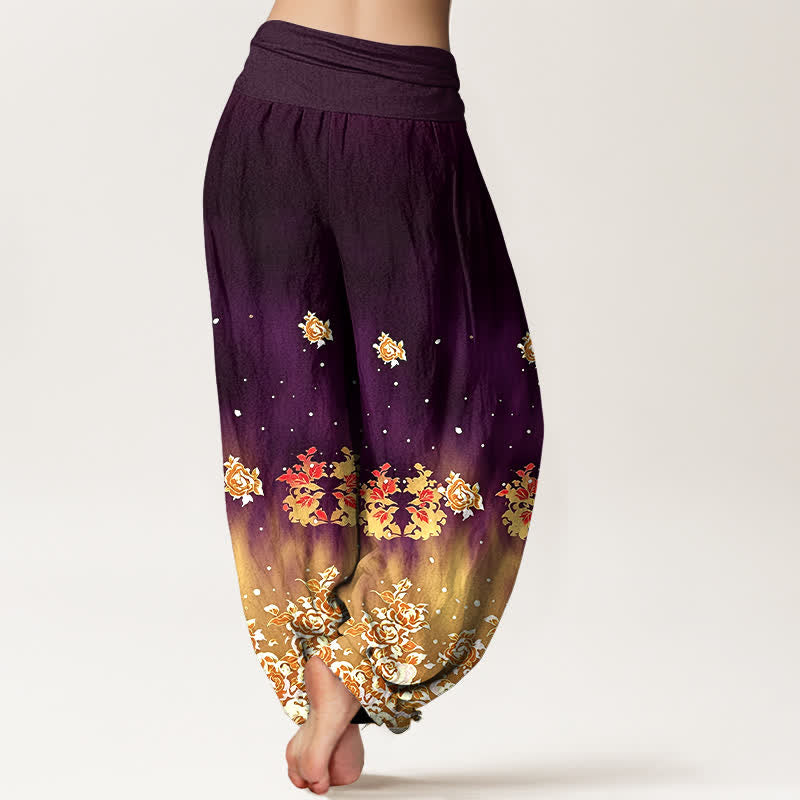Buddha Stones Damen-Haremshose aus reiner Baumwolle mit Vintage-Rosenmuster und elastischem Bund - image 9