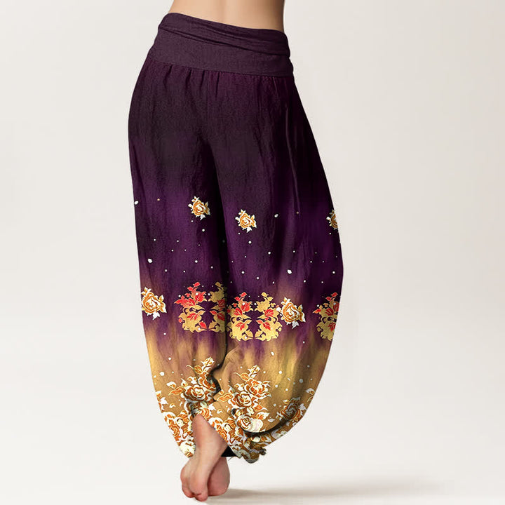 Buddha Stones Damen-Haremshose aus reiner Baumwolle mit Vintage-Rosenmuster und elastischem Bund - image 9