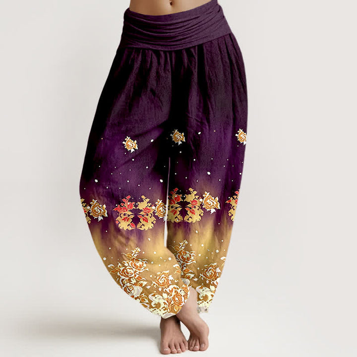 Buddha Stones Damen-Haremshose aus reiner Baumwolle mit Vintage-Rosenmuster und elastischem Bund - Lila - US16, UK/AU20, EU48 (3XL) - image 8