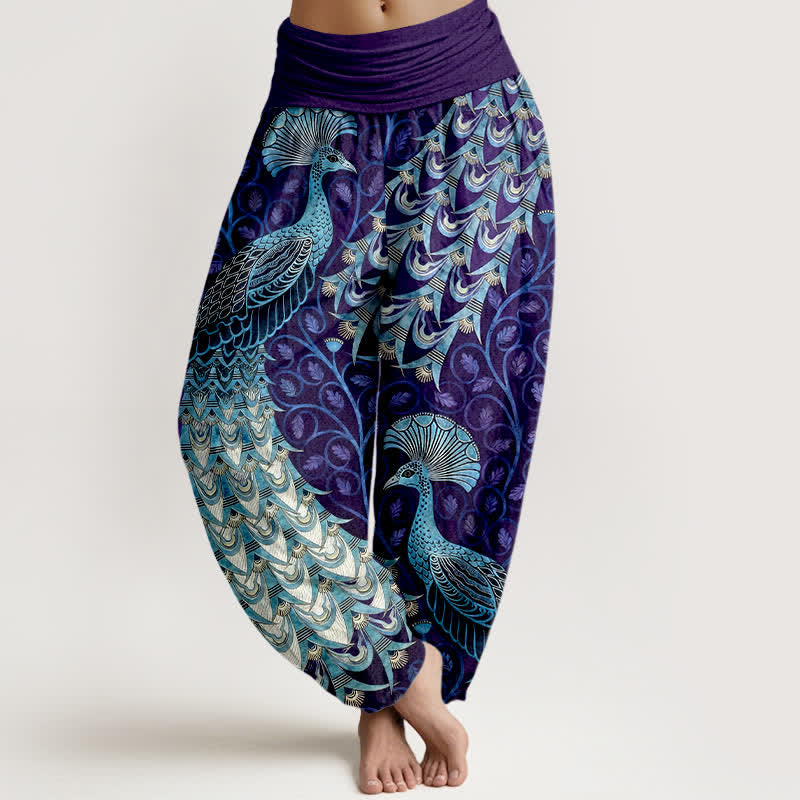 Buddha Stones Damen-Haremshose aus reiner Baumwolle mit Pfauenfeder-Rankenmuster und elastischem Bund - Indigo - US16, UK/AU20, EU48 (3XL) - image 8