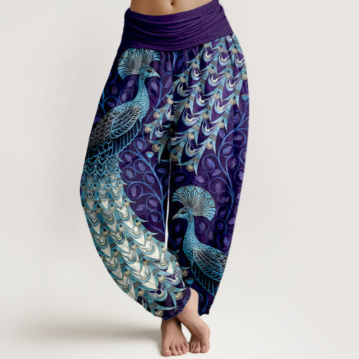 Buddha Stones Damen-Haremshose aus reiner Baumwolle mit Pfauenfeder-Rankenmuster und elastischem Bund - Indigo - US16, UK/AU20, EU48 (3XL) - image 8