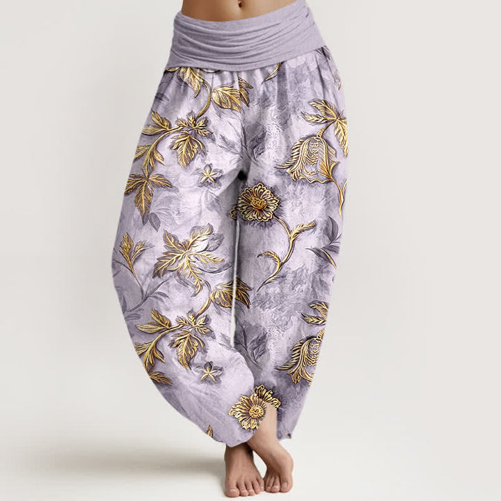 Buddha Stones Baumwoll-Haremshose mit botanischem Blattmuster und elastischem Bund für Damen - Lavendel - US16, UK/AU20, EU48 (3XL) - image 5