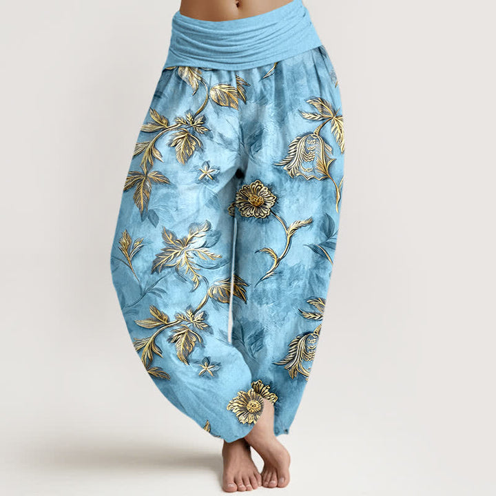 Buddha Stones Baumwoll-Haremshose mit botanischem Blattmuster und elastischem Bund für Damen - Hellblau - US16, UK/AU20, EU48 (3XL) - image 8