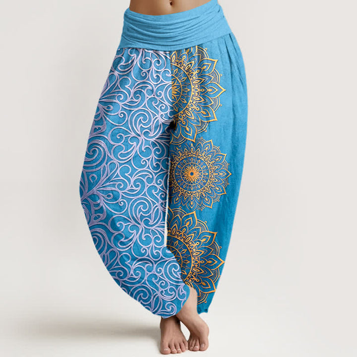 Buddha Stones Damen-Haremshose aus reiner Baumwolle mit goldenem Mandala-Blumenmuster und elastischem Bund - Türkis - US16, UK/AU20, EU48 (3XL) - image 5