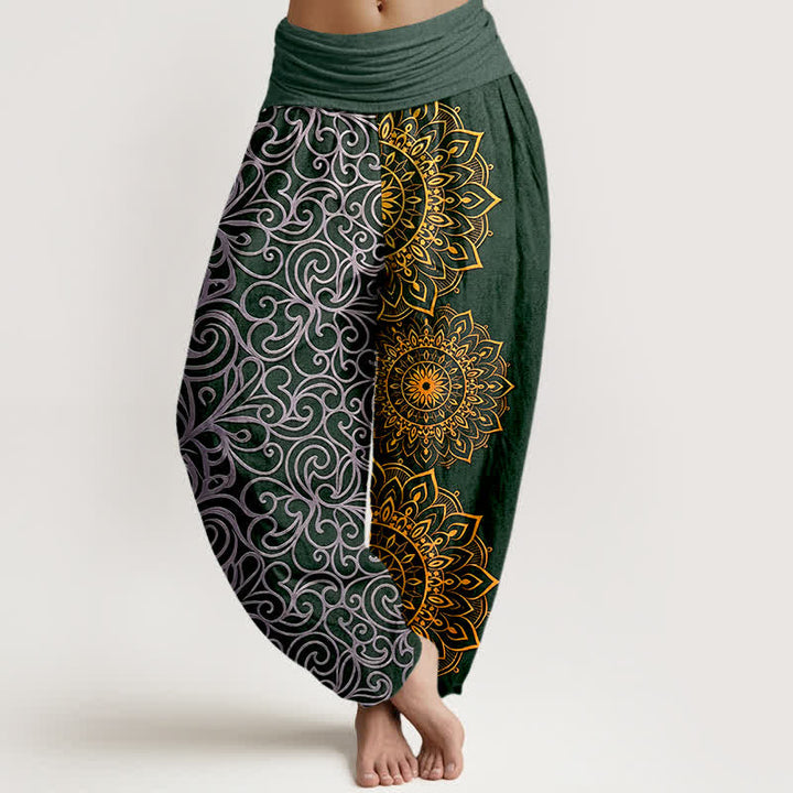 Buddha Stones Damen-Haremshose aus reiner Baumwolle mit goldenem Mandala-Blumenmuster und elastischem Bund - Waldgrün - US16, UK/AU20, EU48 (3XL) - image 8