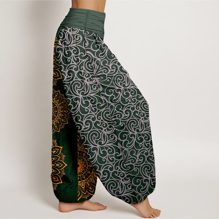 Buddha Stones Damen-Haremshose aus reiner Baumwolle mit goldenem Mandala-Blumenmuster und elastischem Bund - image 10