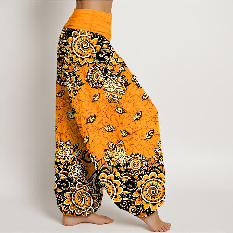 Buddha Stones Damen-Haremshose aus reiner Baumwolle mit kräftig orangefarbenem Paisley-Mandala-Muster und elastischem Bund - image 2