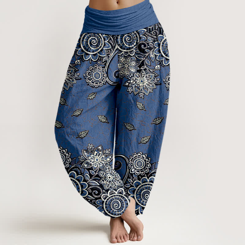 Buddha Stones Damen-Haremshose aus reiner Baumwolle mit kräftig orangefarbenem Paisley-Mandala-Muster und elastischem Bund - Königsblau - US16, UK/AU20, EU48 (3XL) - image 5