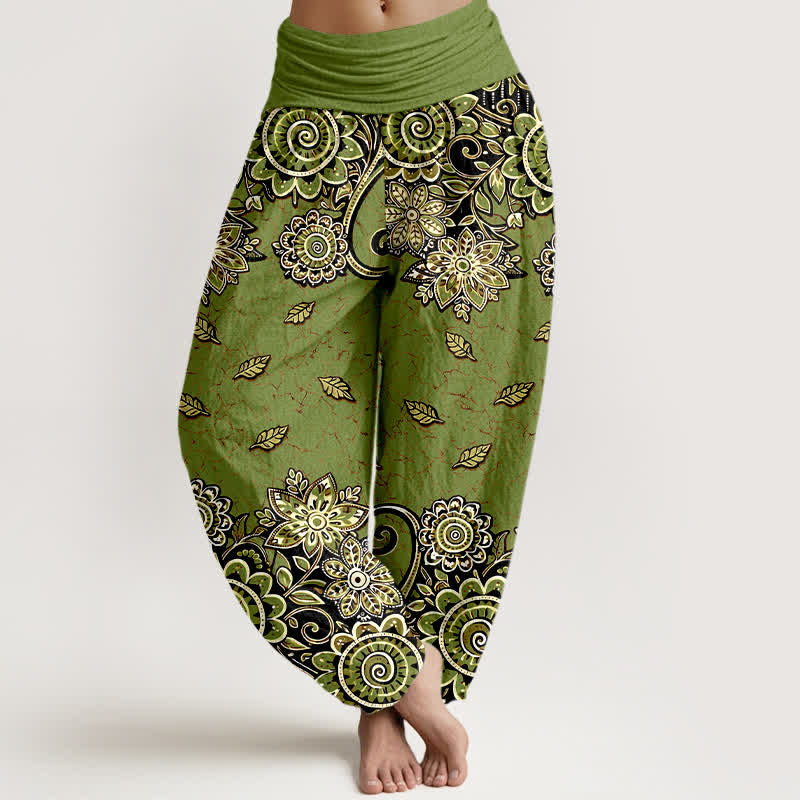 Buddha Stones Damen-Haremshose aus reiner Baumwolle mit kräftig orangefarbenem Paisley-Mandala-Muster und elastischem Bund - Olivgrün - US16, UK/AU20, EU48 (3XL) - image 8