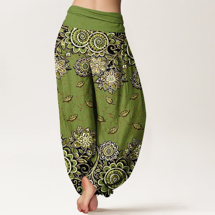 Buddha Stones Damen-Haremshose aus reiner Baumwolle mit kräftig orangefarbenem Paisley-Mandala-Muster und elastischem Bund - image 9
