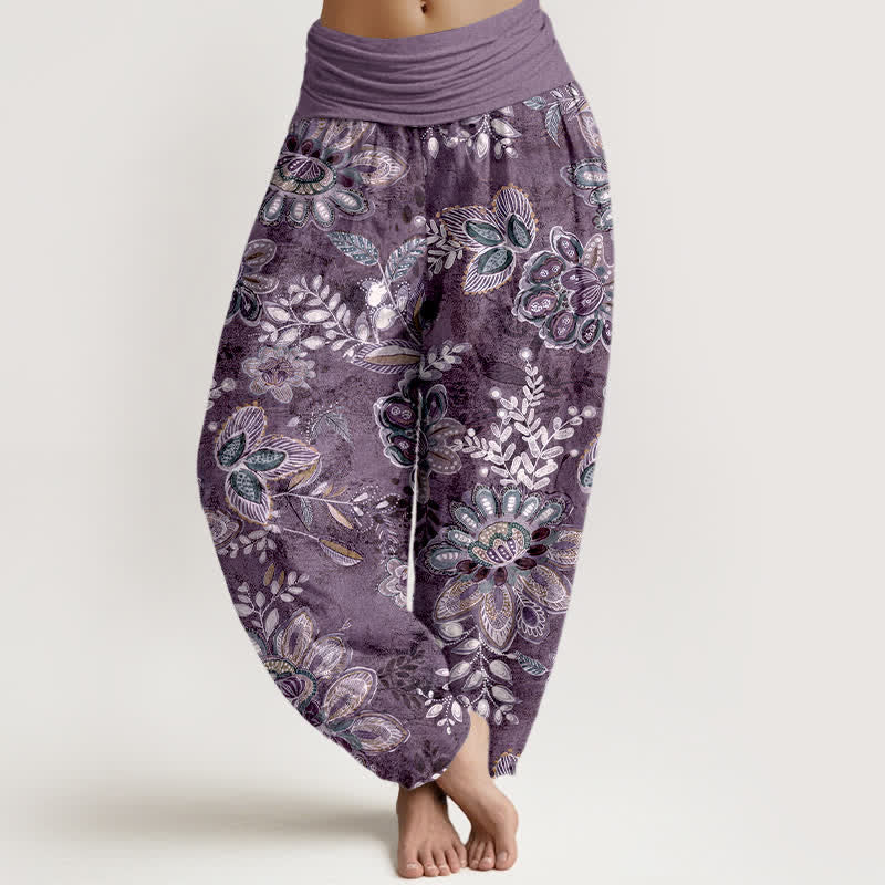 Buddha Stones Damen-Haremshose aus reiner Baumwolle mit böhmischem Blumen- und Blättermuster, elastischem Bund - Lila - US16, UK/AU20, EU48 (3XL) - image 5