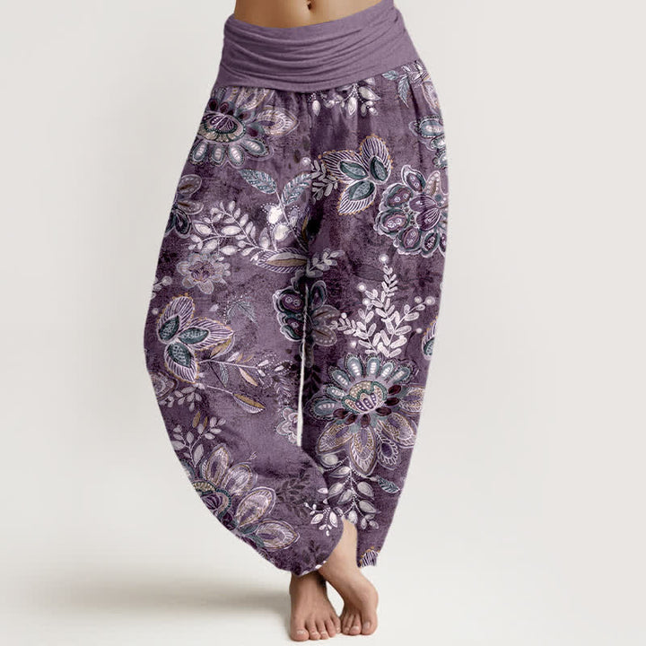 Buddha Stones Damen-Haremshose aus reiner Baumwolle mit böhmischem Blumen- und Blättermuster, elastischem Bund - Lila - US16, UK/AU20, EU48 (3XL) - image 5
