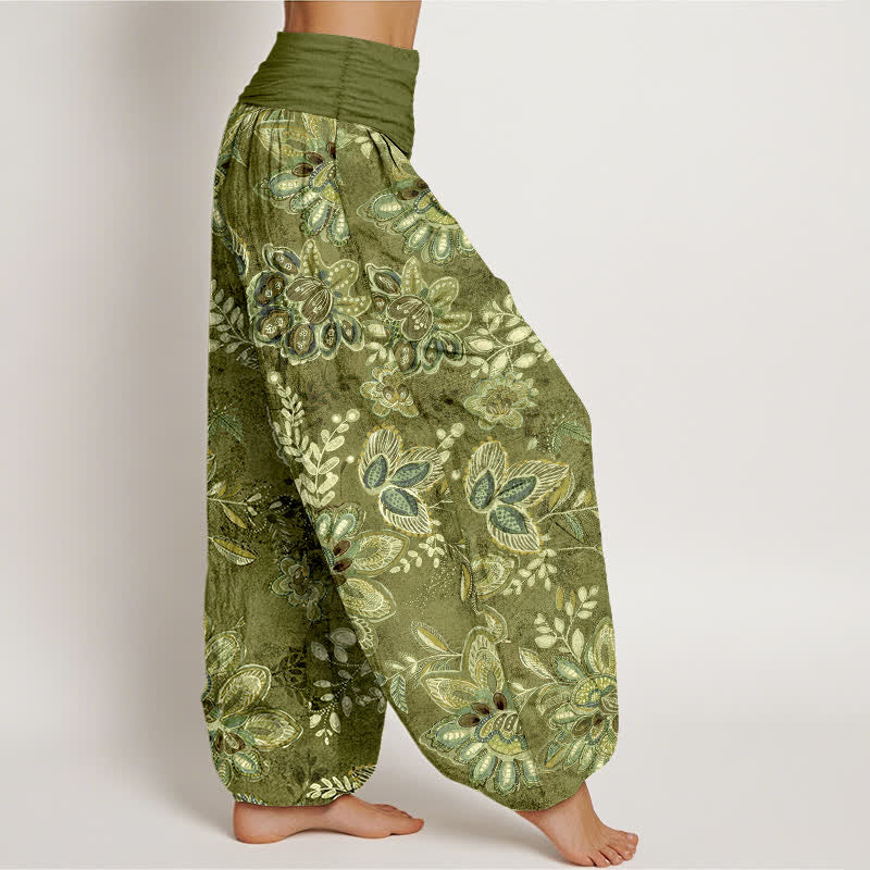 Buddha Stones Damen-Haremshose aus reiner Baumwolle mit böhmischem Blumen- und Blättermuster, elastischem Bund - image 10