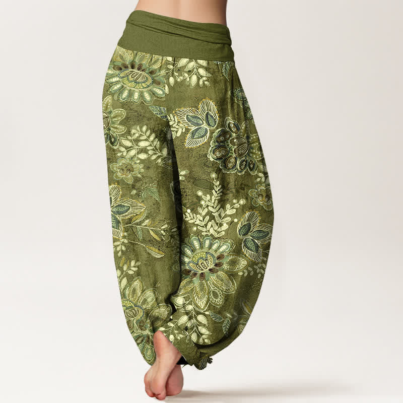 Buddha Stones Damen-Haremshose aus reiner Baumwolle mit böhmischem Blumen- und Blättermuster, elastischem Bund - image 9
