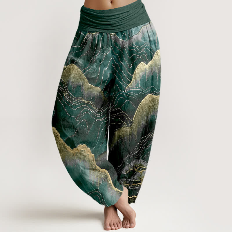 Buddha Stones Damen-Haremshose aus reiner Baumwolle mit Midnight Mountain Gold Line Muster und elastischem Bund - Türkis - US16, UK/AU20, EU48 (3XL) - image 8