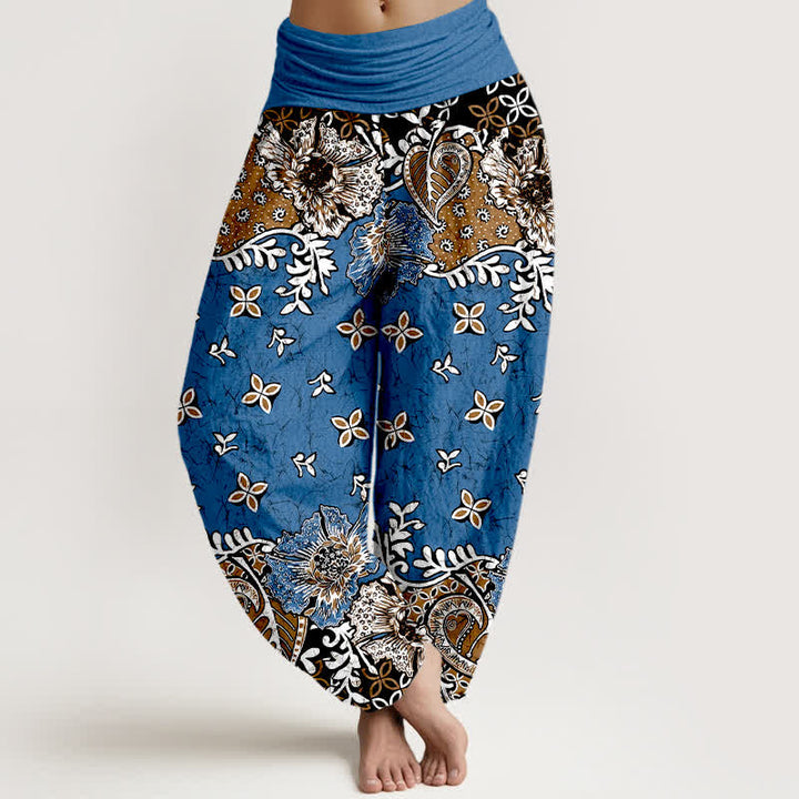 Buddha Stones Haremshose aus reiner Baumwolle mit böhmischem Paisley-Blumenmuster und elastischem Bund für Damen - Kornblumenblau - US16, UK/AU20, EU48 (3XL) - image 0