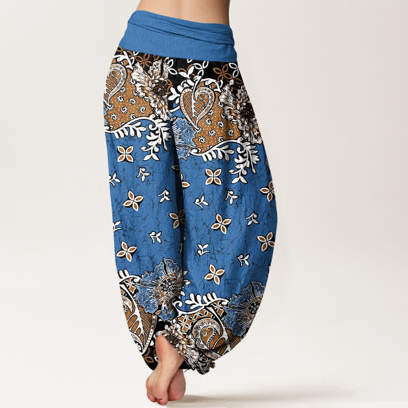 Buddha Stones Haremshose aus reiner Baumwolle mit böhmischem Paisley-Blumenmuster und elastischem Bund für Damen - image 1