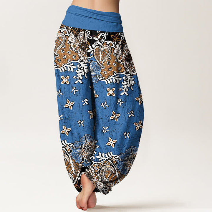 Buddha Stones Haremshose aus reiner Baumwolle mit böhmischem Paisley-Blumenmuster und elastischem Bund für Damen - image 1