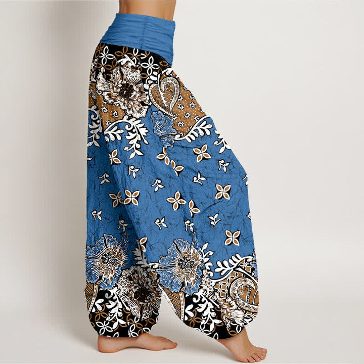 Buddha Stones Haremshose aus reiner Baumwolle mit böhmischem Paisley-Blumenmuster und elastischem Bund für Damen - image 2