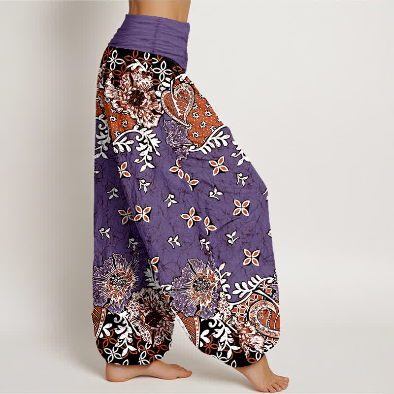 Buddha Stones Haremshose aus reiner Baumwolle mit böhmischem Paisley-Blumenmuster und elastischem Bund für Damen - image 7