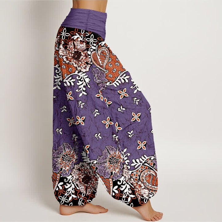 Buddha Stones Haremshose aus reiner Baumwolle mit böhmischem Paisley-Blumenmuster und elastischem Bund für Damen - image 7