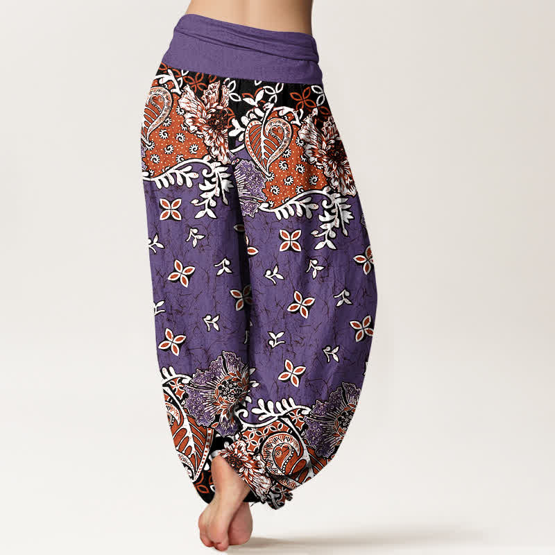 Buddha Stones Haremshose aus reiner Baumwolle mit böhmischem Paisley-Blumenmuster und elastischem Bund für Damen - image 6