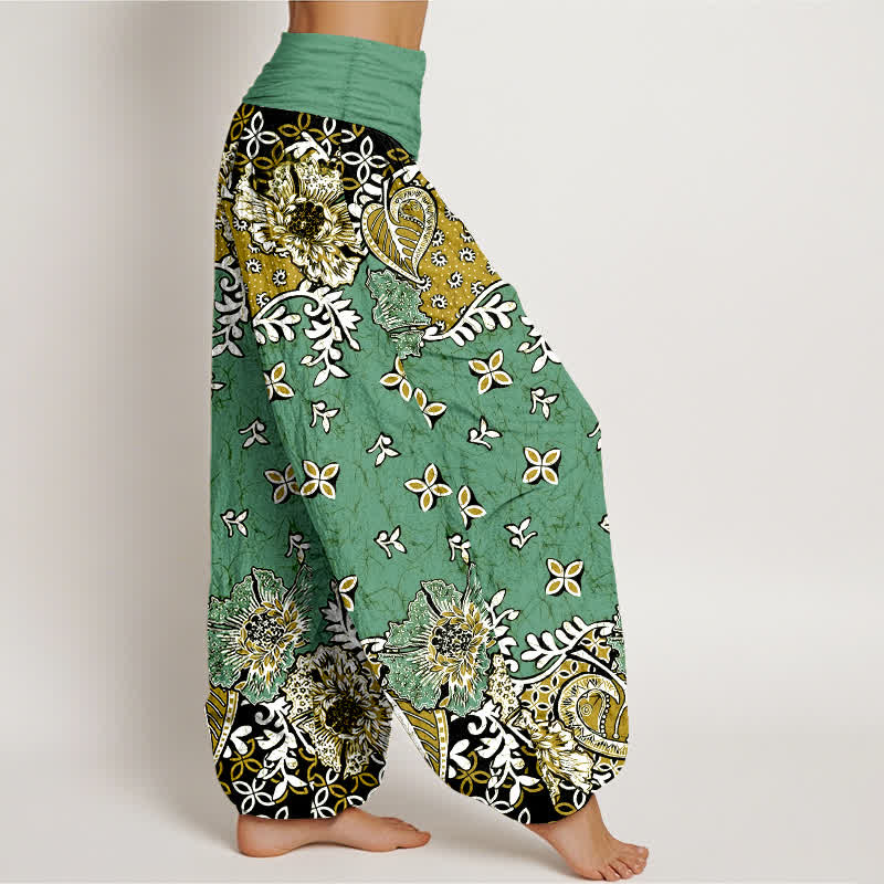 Buddha Stones Haremshose aus reiner Baumwolle mit böhmischem Paisley-Blumenmuster und elastischem Bund für Damen - image 10