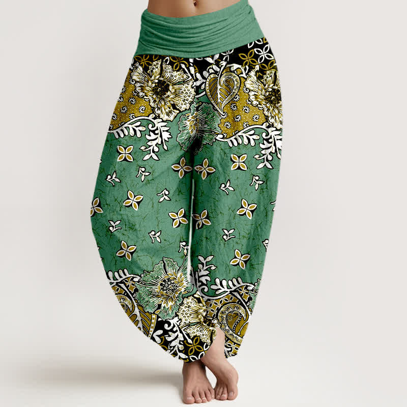 Buddha Stones Haremshose aus reiner Baumwolle mit böhmischem Paisley-Blumenmuster und elastischem Bund für Damen - Mittelseegrün - US16, UK/AU20, EU48 (3XL) - image 8