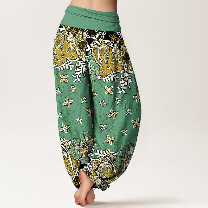 Buddha Stones Haremshose aus reiner Baumwolle mit böhmischem Paisley-Blumenmuster und elastischem Bund für Damen - image 9
