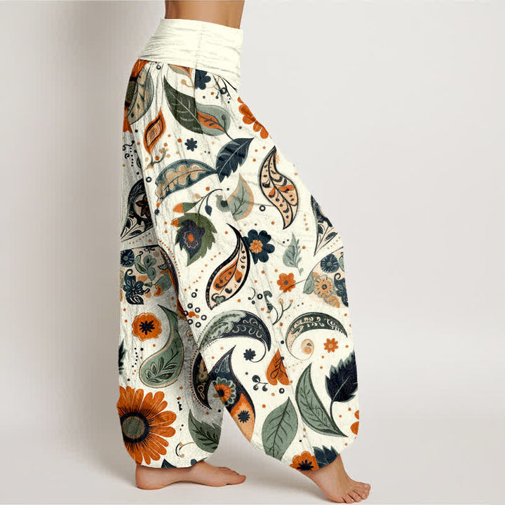Buddha Stones Damen-Haremshose aus reiner Baumwolle mit böhmischem Paisley-Sonnenblumenmuster und elastischem Bund - image 2