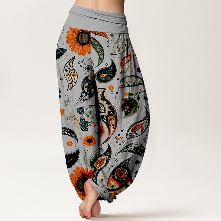 Buddha Stones Damen-Haremshose aus reiner Baumwolle mit böhmischem Paisley-Sonnenblumenmuster und elastischem Bund - image 6