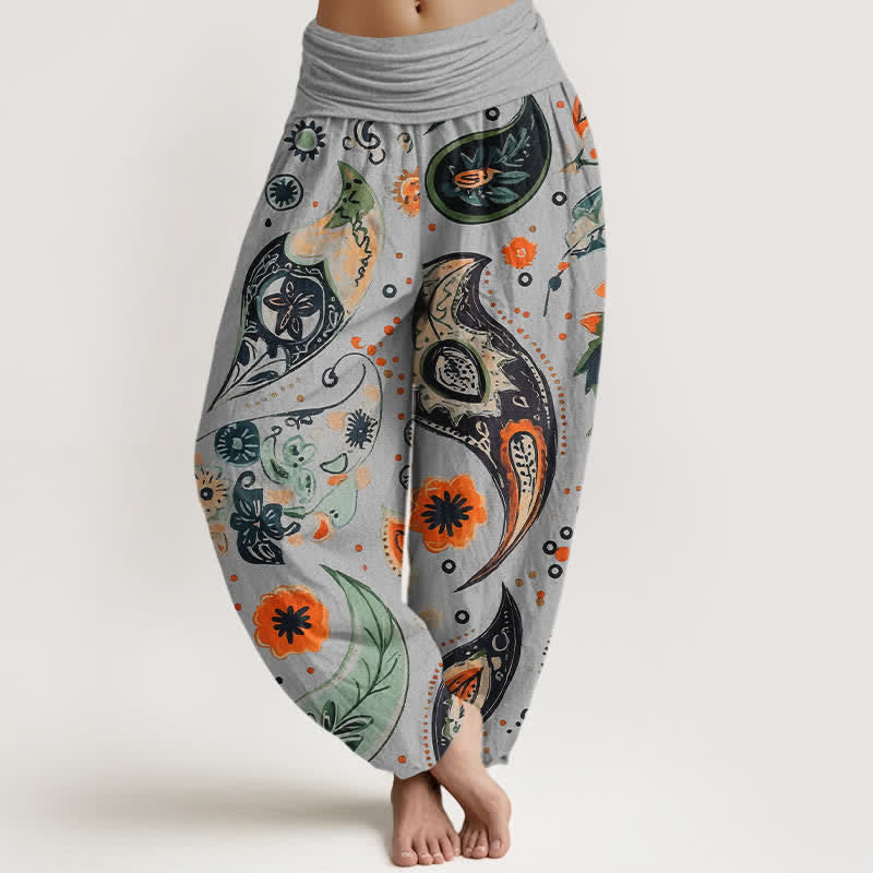 Buddha Stones Damen-Haremshose aus reiner Baumwolle mit böhmischem Paisley-Sonnenblumenmuster und elastischem Bund - Hellgrau - US16, UK/AU20, EU48 (3XL) - image 5