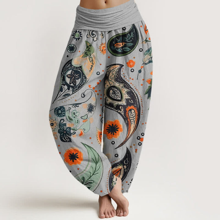 Buddha Stones Damen-Haremshose aus reiner Baumwolle mit böhmischem Paisley-Sonnenblumenmuster und elastischem Bund - Hellgrau - US16, UK/AU20, EU48 (3XL) - image 5