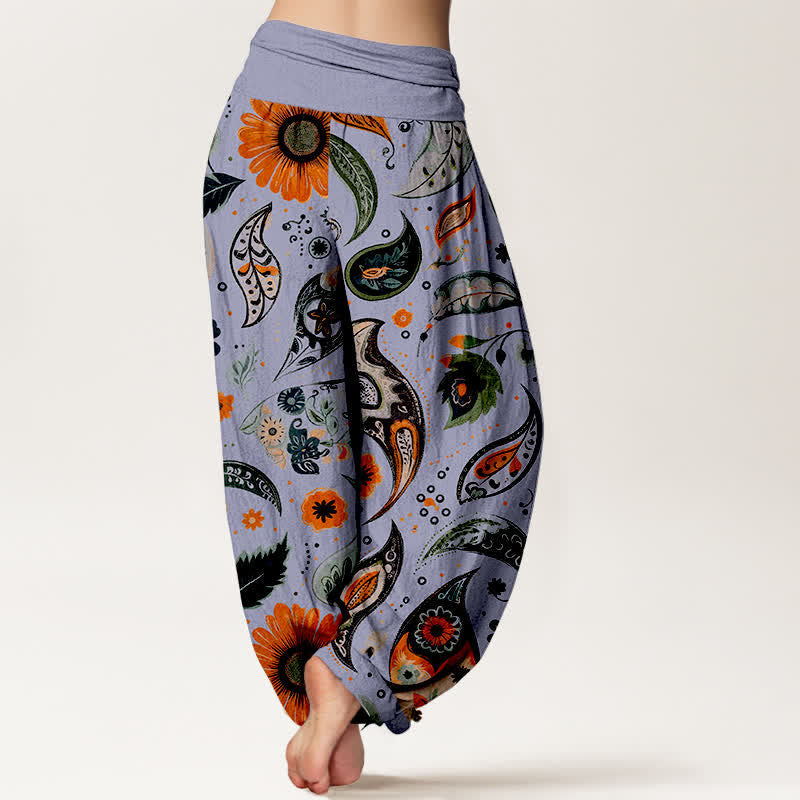 Buddha Stones Damen-Haremshose aus reiner Baumwolle mit böhmischem Paisley-Sonnenblumenmuster und elastischem Bund - image 9