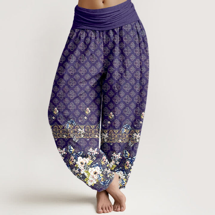 Buddha Stones Damen-Haremshose aus reiner Baumwolle mit böhmischem Blumenmuster und elastischem Bund - Indigo - US16, UK/AU20, EU48 (3XL) - image 0