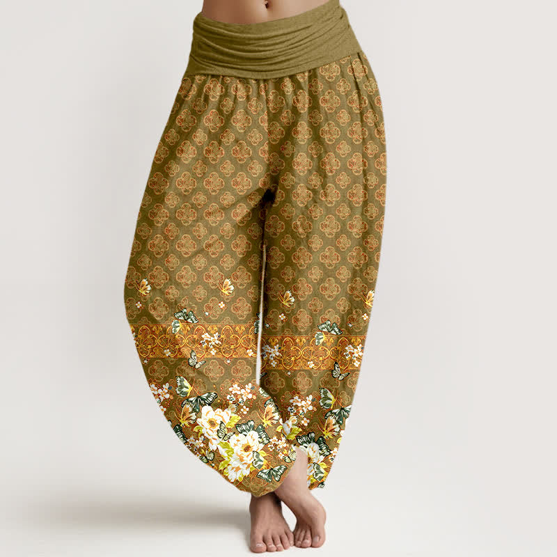 Buddha Stones Damen-Haremshose aus reiner Baumwolle mit böhmischem Blumenmuster und elastischem Bund - Olive - US16, UK/AU20, EU48 (3XL) - image 8