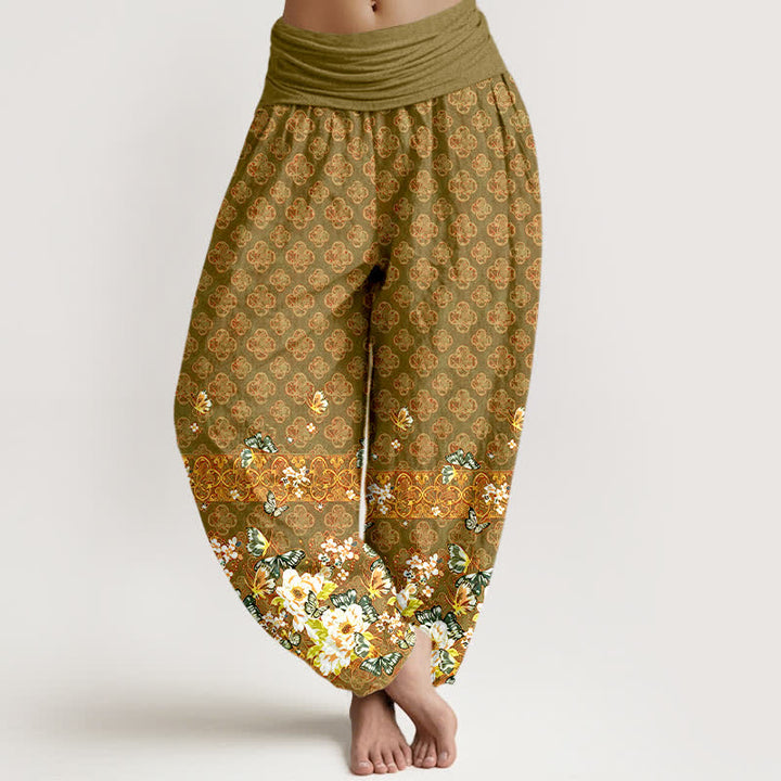 Buddha Stones Damen-Haremshose aus reiner Baumwolle mit böhmischem Blumenmuster und elastischem Bund - Olive - US16, UK/AU20, EU48 (3XL) - image 8