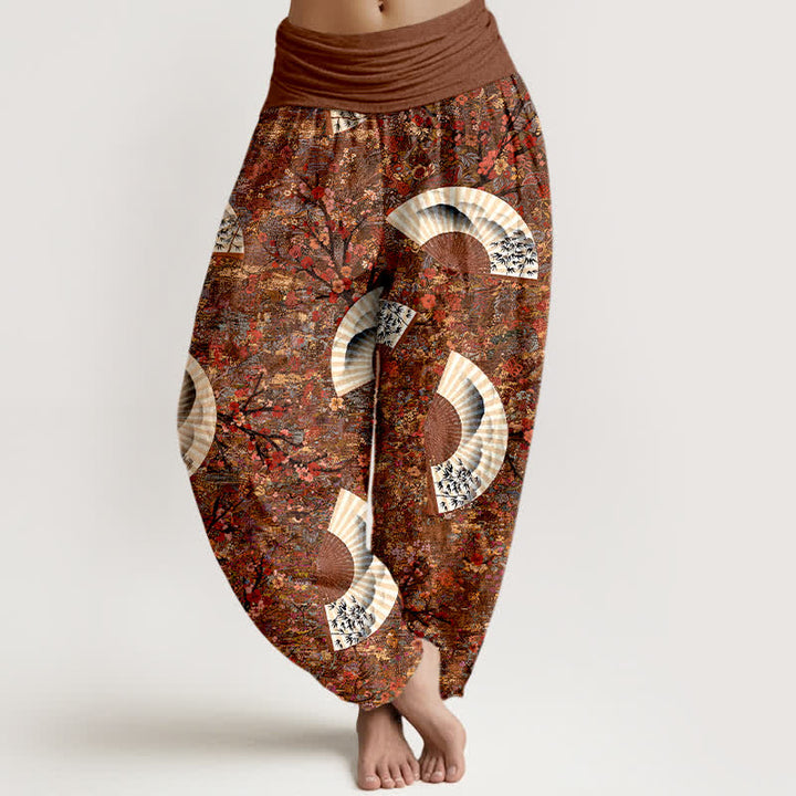 Buddha Stones Weiche, fließende Haremshose aus Baumwolle mit elfenbeinfarbenem Fächermuster und elastischem Bund für Damen. - Sienna - US16, UK/AU20, EU48 (3XL) - image 0