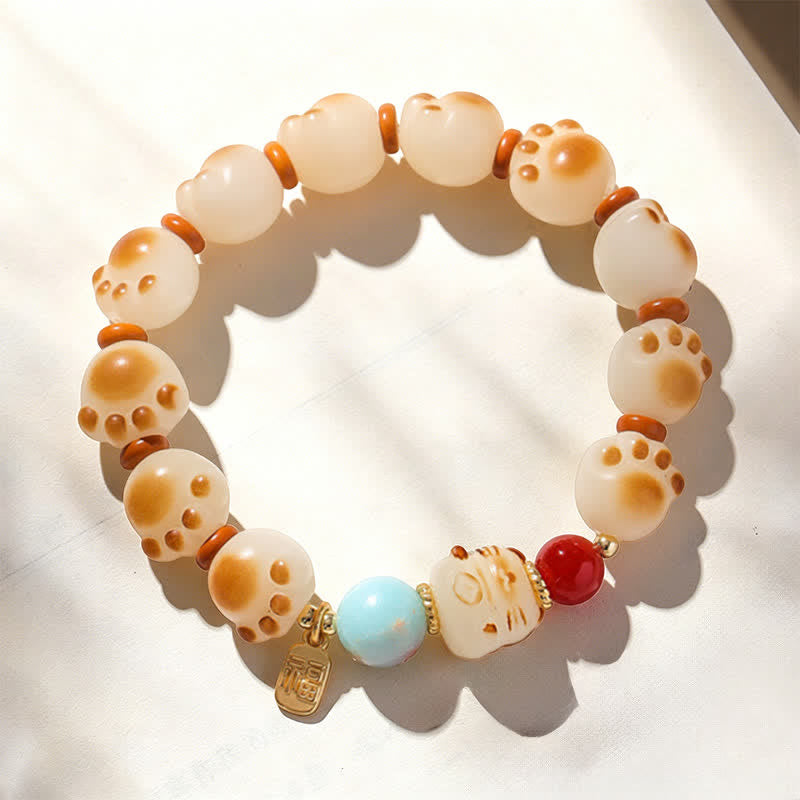 Buddha Stones Armband mit natürlichem Bodhi-Samen-Fu-Charakter und Katzenpfoten-Design - image 2